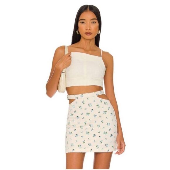 WeWoreWhat Cut Out Mini Skirt in Watercolor Ditsy/Ivory Size Large - Picture 1 of 8